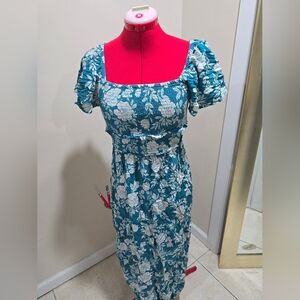Patrons of Peace Teal and White Floral Midi Dress